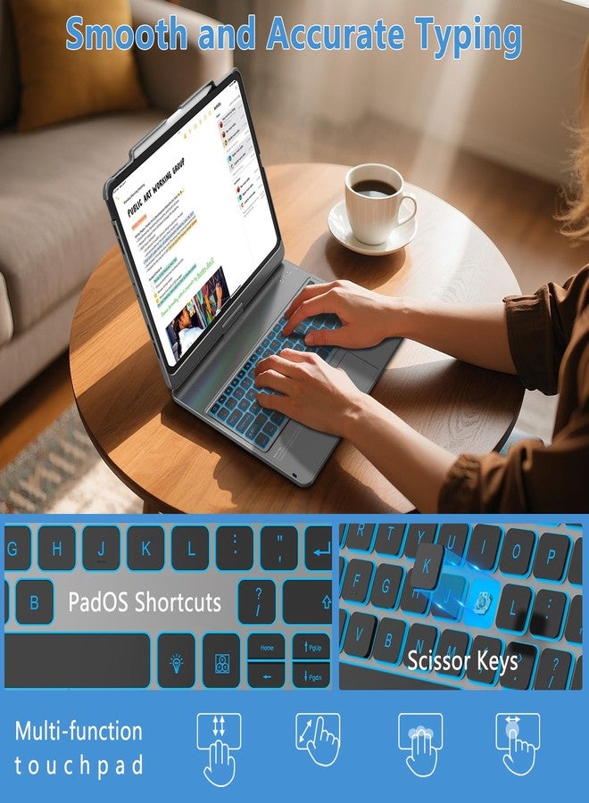 TQQ for iPad Air 13 Inch Case Keyboard (M3 2025 / M2 2024), iPad Pro 12.9 (6th, 5th, 4th, 3rd Gen) Keyboard - 360° Rotatable, 7-Color Backlight, Multi-Touch Trackpad, Thin & Light (Gray) - Image 4