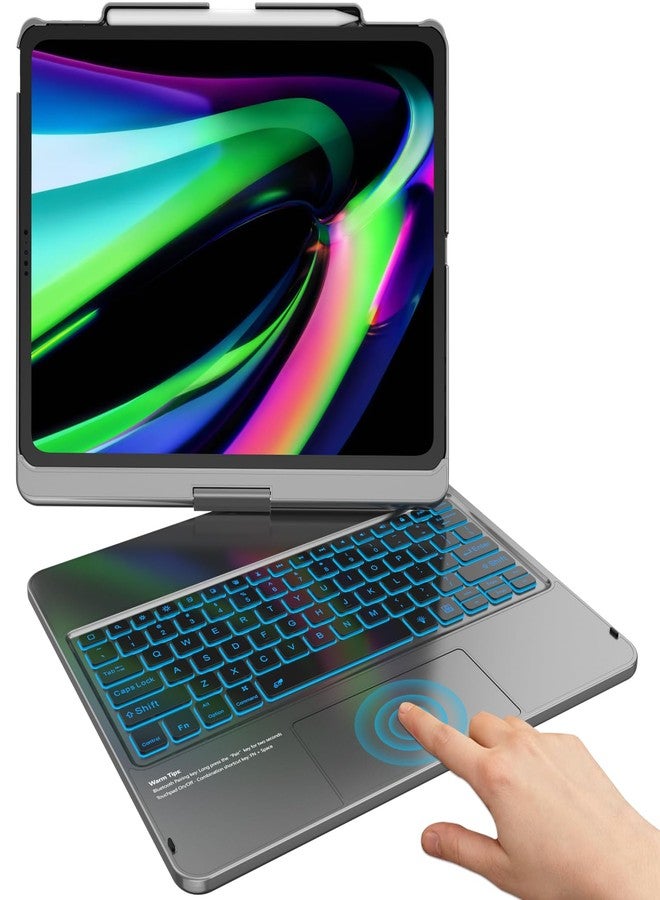 TQQ for iPad Air 13 Inch Case Keyboard (M3 2025 / M2 2024), iPad Pro 12.9 (6th, 5th, 4th, 3rd Gen) Keyboard - 360° Rotatable, 7-Color Backlight, Multi-Touch Trackpad, Thin & Light (Gray) - Image 1