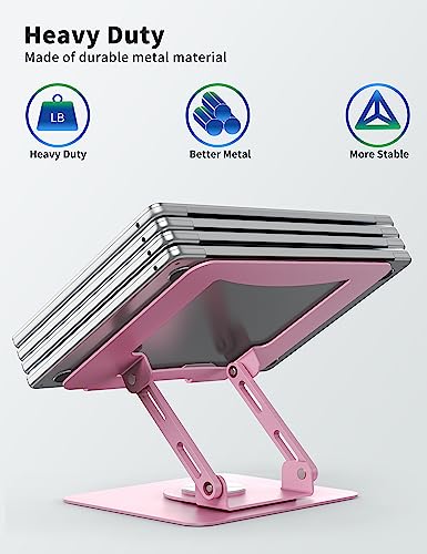 SOUNDANCE Laptop Stand with 360° Rotating Base, Ergonomic Computer Riser for Desk, Adjutable Height Muti-Angle, Foldable Laptop Mount, Stable Metal Holder Support 10-15.6" Notebook PC, Pink - Image 5