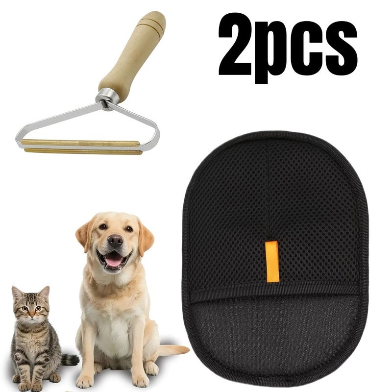 Pet Hair Cleaning Tool Set 2pcs Gloves Brush For Sofa Car Bed Sheets - Image 1