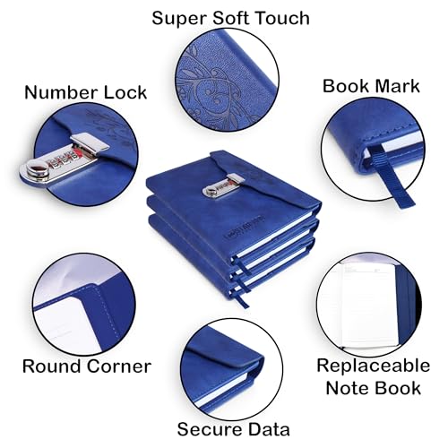 Stargood Innovation Elegant Diary with Lock Password A5 Size Soft Touch Faux Leather Cover for Secure and Sophisticated Writing 162 Pages (Navy Blue) - Image 3