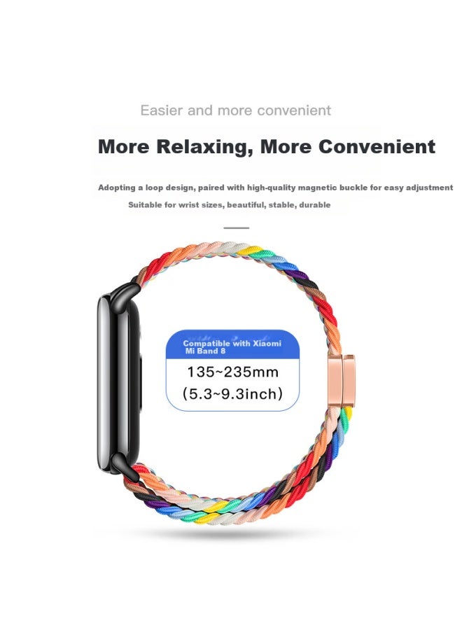 Bing Hong Binghong Compatible With Xiaomi Band 9 Strap, Xiaomi Band 10 Strap, Magnetic Braided Xiaomi Band 8 Nfc Strap, Ceramic Version Strap For Women And Men, Nylon-z Pattern-white Rainbow - Image 2