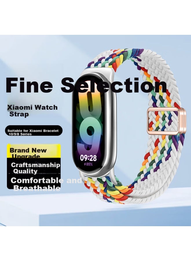 Bing Hong Binghong Compatible With Xiaomi Band 9 Strap, Xiaomi Band 10 Strap, Magnetic Braided Xiaomi Band 8 Nfc Strap, Ceramic Version Strap For Women And Men, Nylon-z Pattern-white Rainbow - Image 1
