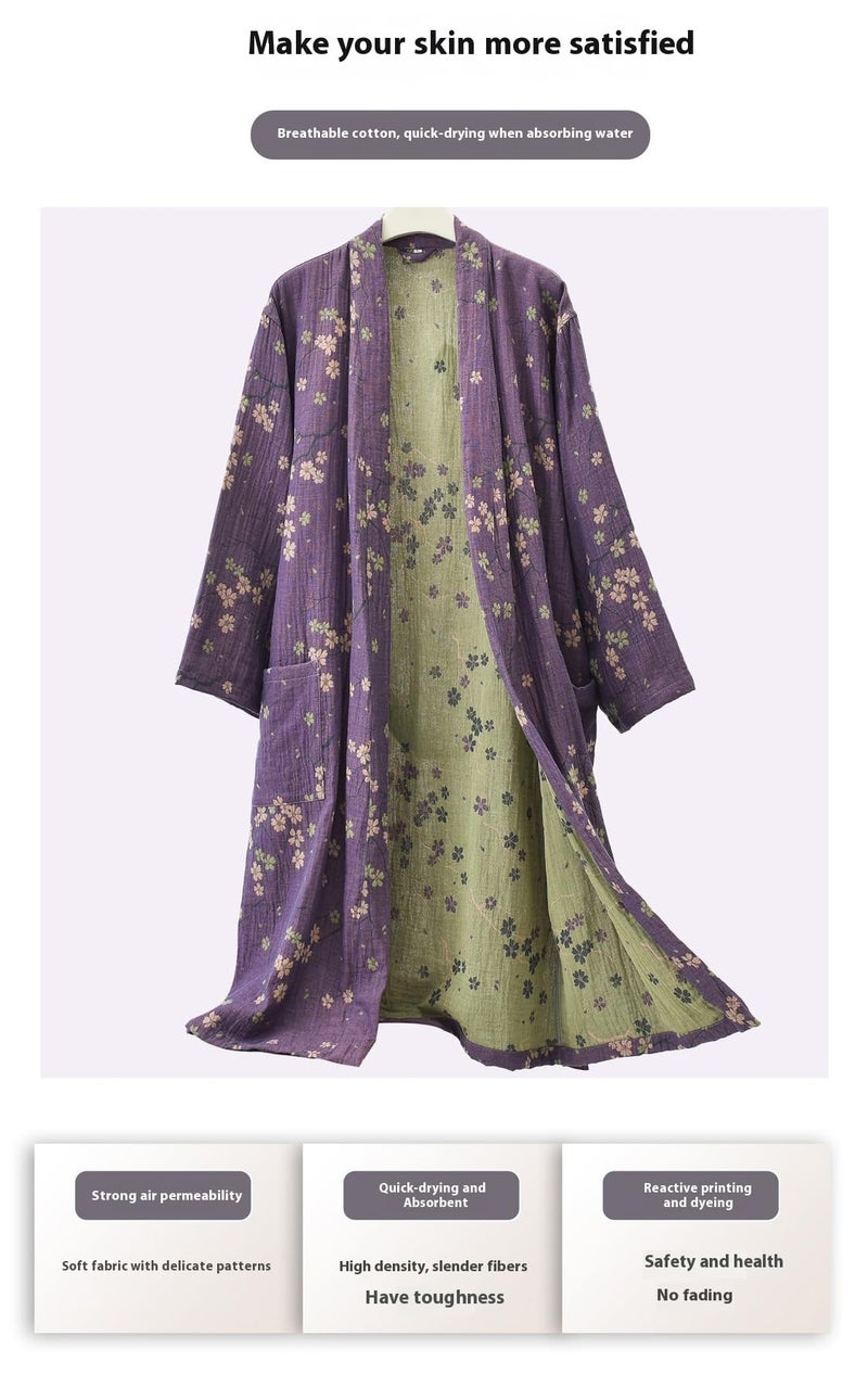 PEWRESLORS Soft Cotton Japanese Sleepwear Kimono Yukata Lightweight Bathrobe Nightgown Breathable Pajamas Women, L, Purple - Image 2