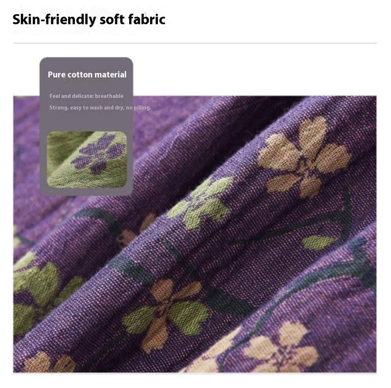 PEWRESLORS Soft Cotton Japanese Sleepwear Kimono Yukata Lightweight Bathrobe Nightgown Breathable Pajamas Women, L, Purple - Image 4