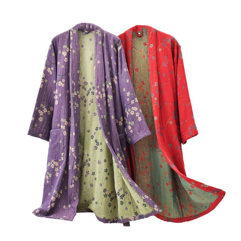PEWRESLORS Soft Cotton Japanese Sleepwear Kimono Yukata Lightweight Bathrobe Nightgown Breathable Pajamas Women, L, Purple - Image 1