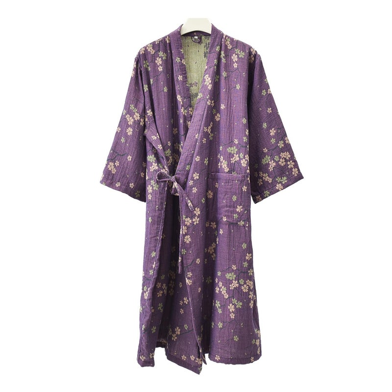 PEWRESLORS Soft Cotton Japanese Sleepwear Kimono Yukata Lightweight Bathrobe Nightgown Breathable Pajamas Women, L, Purple - Image 3