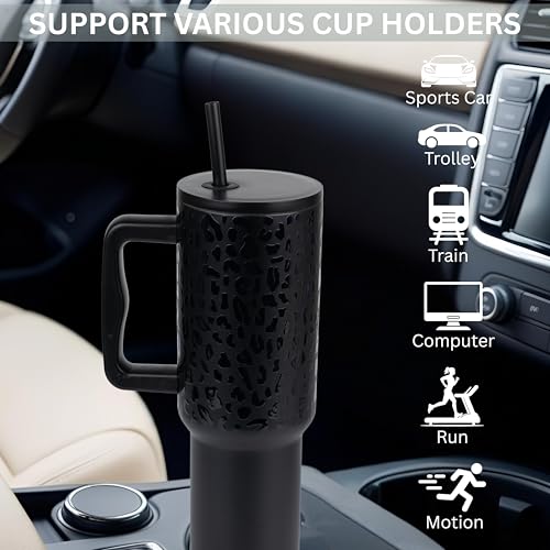 CYNVEXA Tumbler with lid and Straw 1200ML Cup Stainless Steel Vacuum Insulated Tumbler for Water, Iced Tea or Coffee 1.2L Office Gym Travelling (40-Oz-Leapard Black) - Image 4