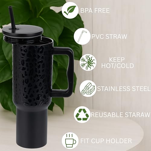 CYNVEXA Tumbler with lid and Straw 1200ML Cup Stainless Steel Vacuum Insulated Tumbler for Water, Iced Tea or Coffee 1.2L Office Gym Travelling (40-Oz-Leapard Black) - Image 3
