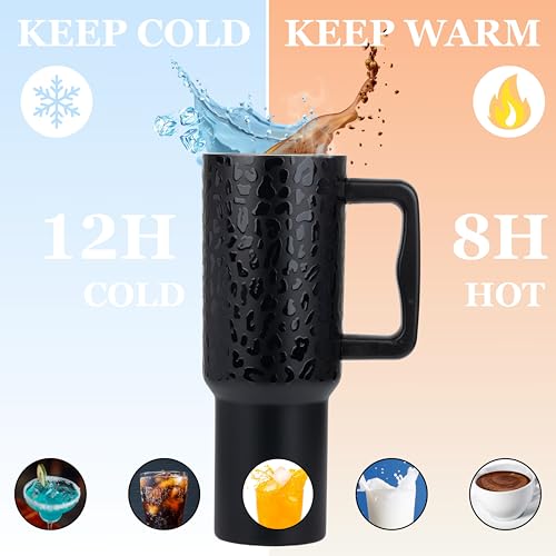 CYNVEXA Tumbler with lid and Straw 1200ML Cup Stainless Steel Vacuum Insulated Tumbler for Water, Iced Tea or Coffee 1.2L Office Gym Travelling (40-Oz-Leapard Black) - Image 5