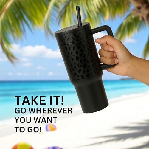 CYNVEXA Tumbler with lid and Straw 1200ML Cup Stainless Steel Vacuum Insulated Tumbler for Water, Iced Tea or Coffee 1.2L Office Gym Travelling (40-Oz-Leapard Black) - Image 2