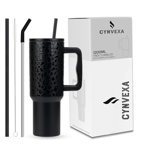 CYNVEXA Tumbler with lid and Straw 1200ML Cup Stainless Steel Vacuum Insulated Tumbler for Water, Iced Tea or Coffee 1.2L Office Gym Travelling (40-Oz-Leapard Black) - Image 1