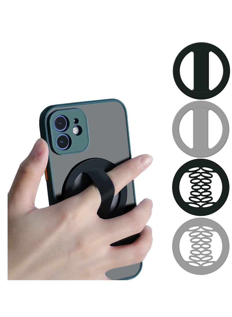 Y&D 4 Packs Elastic Phone Grip of Silicone Material Cell Holder for Hand Strap Compatible with Magnetic Wireless Charger Grey 2 Black  - Image 1