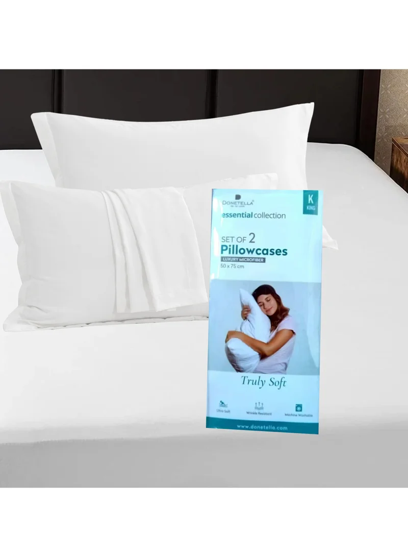 Donetella White Standard Pillowcase Set of 2, Size 50x75 cm, Ultra Soft Brushed Microfiber, Envelope Closure, Durable, Wrinkle & Fade Resistant Pillow Covers  | Best Price UAE