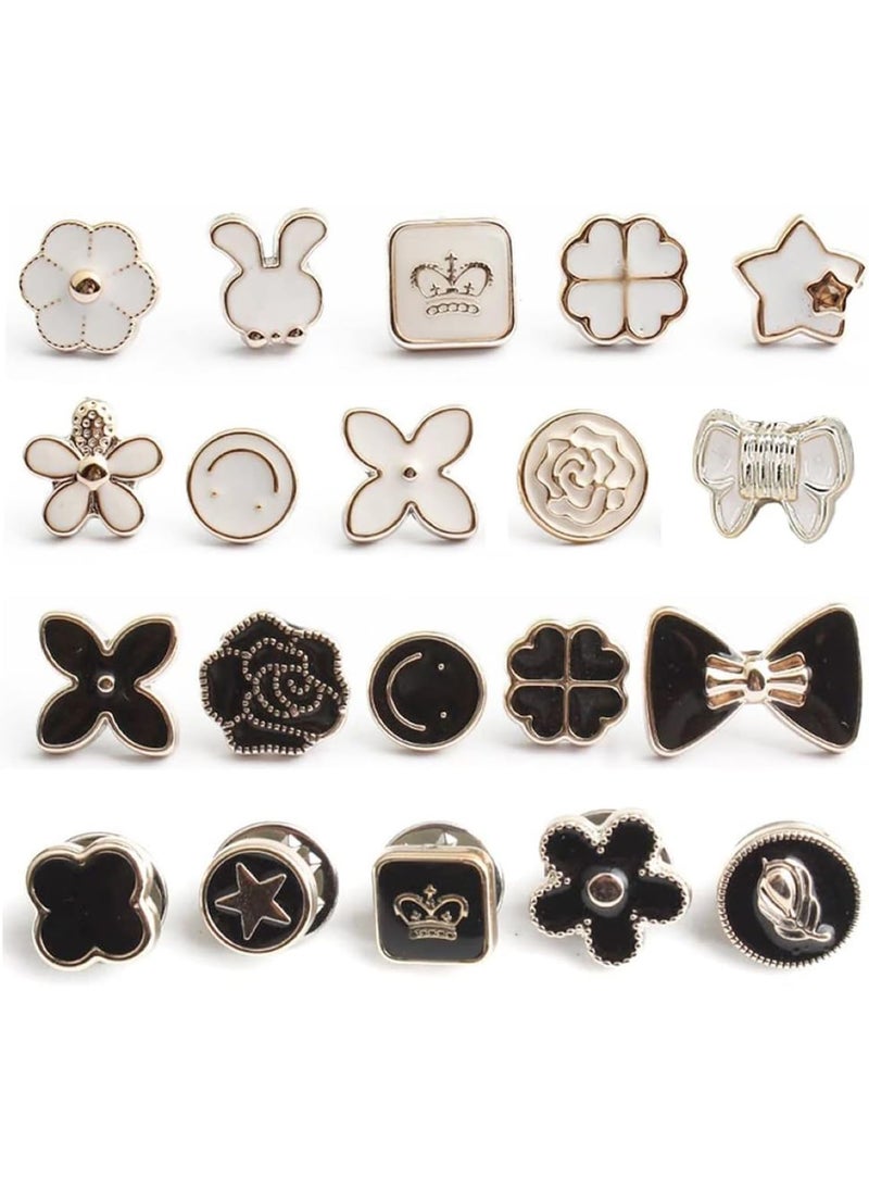 INOVERA (LABEL) INOVERA (LABEL) 20Pcs No-Sew Pearl and Rhinestone Brooch Buttons for Women, Safety Pin Set for Shirts, Jeans, Hats, Bags, DIY Crafts – Decorative Black and White Button Pins, Fashion Accessories  - Image 1