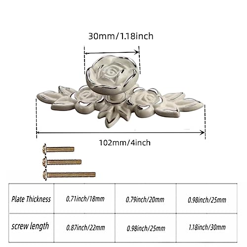 GDQLCNXB Euro Rose Cabinet Knobs with Backplate, 4pcs Vintage Shabby Chic Zinc Alloy Handles Ivory White Drawer Handle Knobs for Wardrobe Dresser Cabinet (Silver Edge) - Image 3