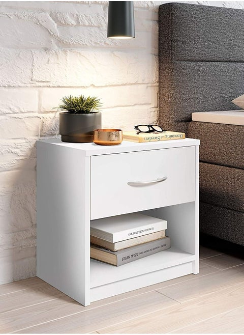 Bedside Table with smooth-running drawer White