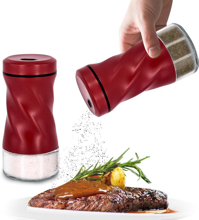 Neodaco Red Salt and Pepper Shakers with Adjustable Pour Hole, Glass Shaker with Stainless Steel Lids for Home, Restaurants, and Weddings, Ideal for Himalayan, Black Pepper, Kosher, and Sea Salts - Image 1