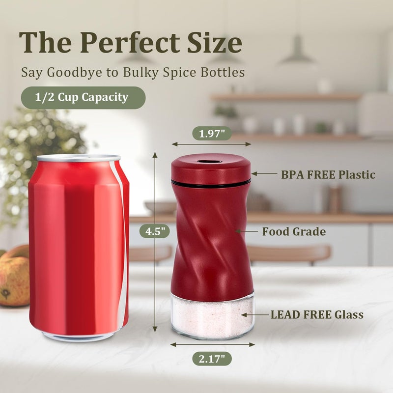 Neodaco Red Salt and Pepper Shakers with Adjustable Pour Hole, Glass Shaker with Stainless Steel Lids for Home, Restaurants, and Weddings, Ideal for Himalayan, Black Pepper, Kosher, and Sea Salts - Image 5