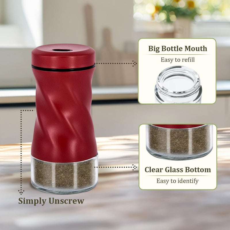 Neodaco Red Salt and Pepper Shakers with Adjustable Pour Hole, Glass Shaker with Stainless Steel Lids for Home, Restaurants, and Weddings, Ideal for Himalayan, Black Pepper, Kosher, and Sea Salts - Image 4