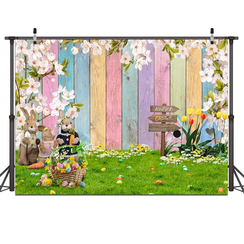 Dudaacvt 7x5ft Easter Backdrop Spring Easter Backdrop Colorful Wood Backdrop Easter Children Party Decorations Banner Backdrop D625