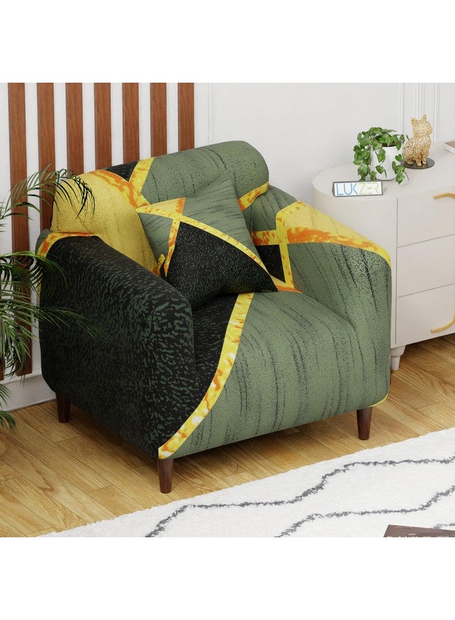 لوكزر غطاء أريكة Lukzer Universal بمقعد واحد مع كيس وسادة واحد، 140 جرام لكل متر مربع، غطاء مرن كبير لحماية الأريكة قابل للتمدد (منشور أخضر داكن/90-140 سم) SC-035-01 - Image 1