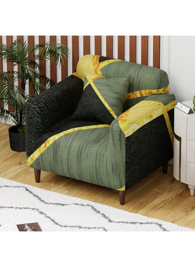 لوكزر غطاء أريكة Lukzer Universal بمقعد واحد مع كيس وسادة واحد، 140 جرام لكل متر مربع، غطاء مرن كبير لحماية الأريكة قابل للتمدد (منشور أخضر داكن/90-140 سم) SC-035-01 - Image 3