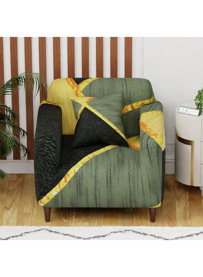 لوكزر غطاء أريكة Lukzer Universal بمقعد واحد مع كيس وسادة واحد، 140 جرام لكل متر مربع، غطاء مرن كبير لحماية الأريكة قابل للتمدد (منشور أخضر داكن/90-140 سم) SC-035-01 - Image 2