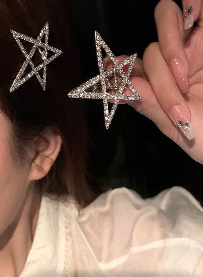 Chargances Boho 2pcs Crystal Star Hair Clip Barrette Bling Silver Rhinestone Hairpins Retro Bride Wedding Hair Pins Side Clip Hair Accessories for Women and Girls - Image 2