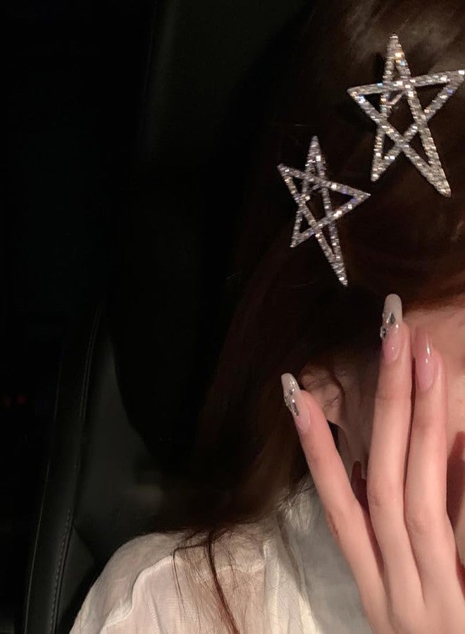 Chargances Boho 2pcs Crystal Star Hair Clip Barrette Bling Silver Rhinestone Hairpins Retro Bride Wedding Hair Pins Side Clip Hair Accessories for Women and Girls - Image 4