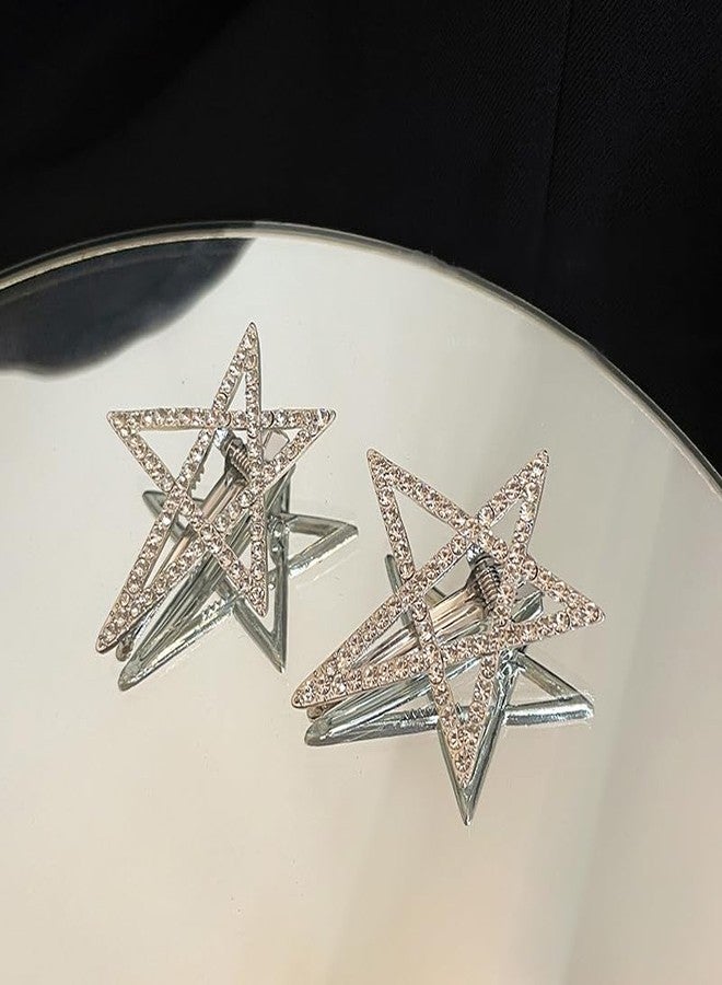 Chargances Boho 2pcs Crystal Star Hair Clip Barrette Bling Silver Rhinestone Hairpins Retro Bride Wedding Hair Pins Side Clip Hair Accessories for Women and Girls - Image 5