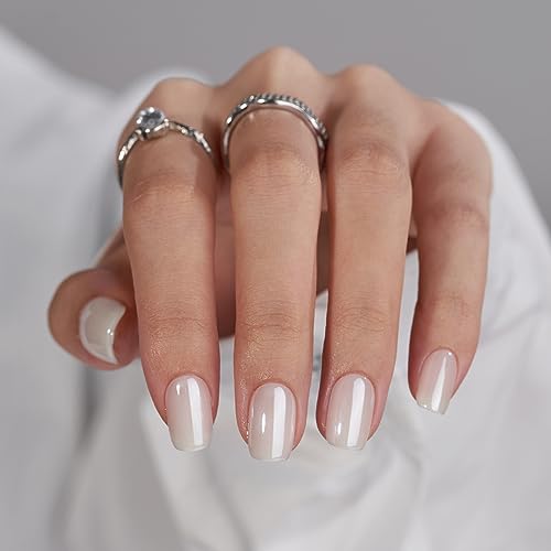 BTArtbox Press On Nails Short  White Soft Gel Press On Nails Square Chrome Nail Tips Glue On Nails Reusable Stick On Nails in 15 Sizes  30 Soft Gel Fake Nails Kit Vanilla Glazed