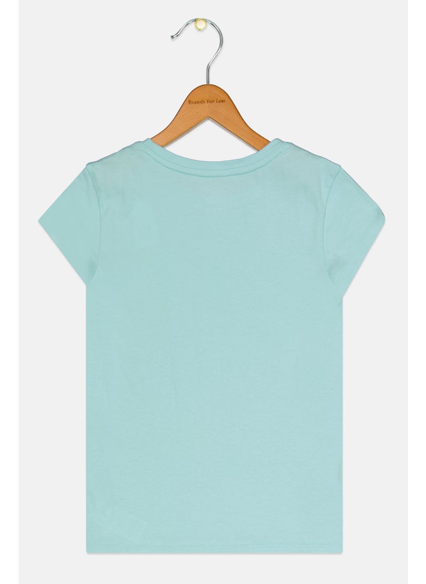 GAP - Kids Girl Round Neck Short Sleeve Brand Logo T-Shirt, Light Blue - Image 1