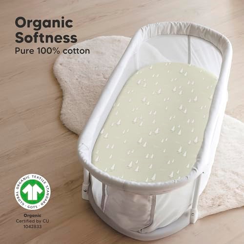 KeaBabies 2-Pack Organic Bassinet Sheets for Girls, Boys - 100% Cotton Bassinet Mattress Sheets Compatible with Halo Bassinest Swivel Sleeper, Graco, Baby Delight, Chicco, Fitted Bassinet Sheets (Pine Grove) - Image 2
