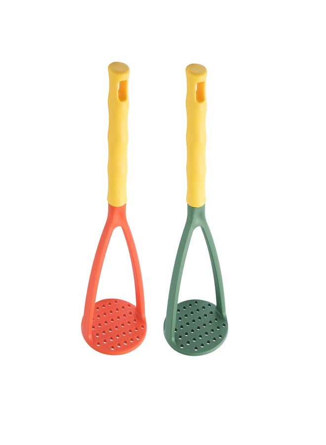 Setaria Viridis 2pcs Potato Masher Manual Masher Kitchen Masher Non-Scratch Nonstick Potato Pumpkin Ricer Smasher Kitchen Tools for Bean, Root Vegetables, Fruits, Baby Food, Avocado potato masher (Green+Orange) - Image 1