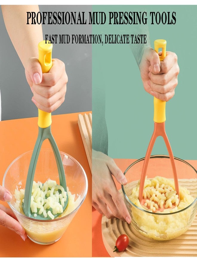 Setaria Viridis 2pcs Potato Masher Manual Masher Kitchen Masher Non-Scratch Nonstick Potato Pumpkin Ricer Smasher Kitchen Tools for Bean, Root Vegetables, Fruits, Baby Food, Avocado potato masher (Green+Orange) - Image 4
