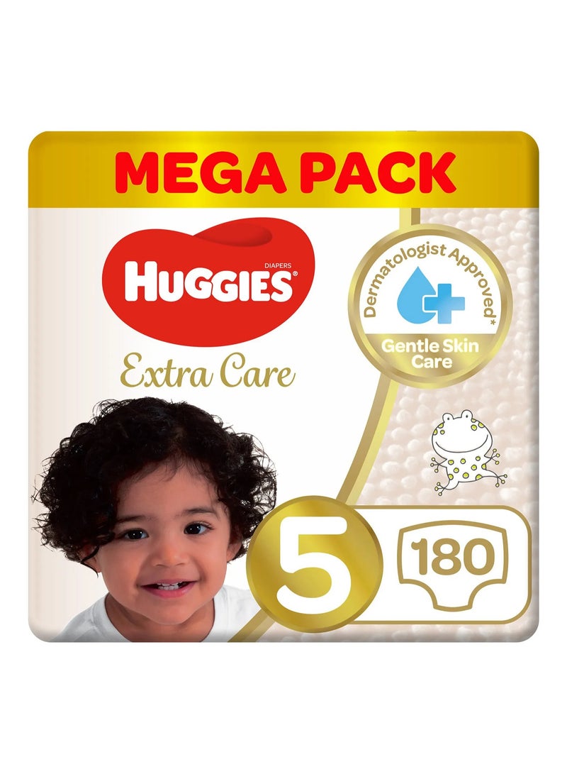Huggies Extra Care Tape Stye Diapers, 180 Pieces Mega Pack, Size 5, 12-22kg - 12h Protection, Dermatologist Approved, Breathable - Image 1