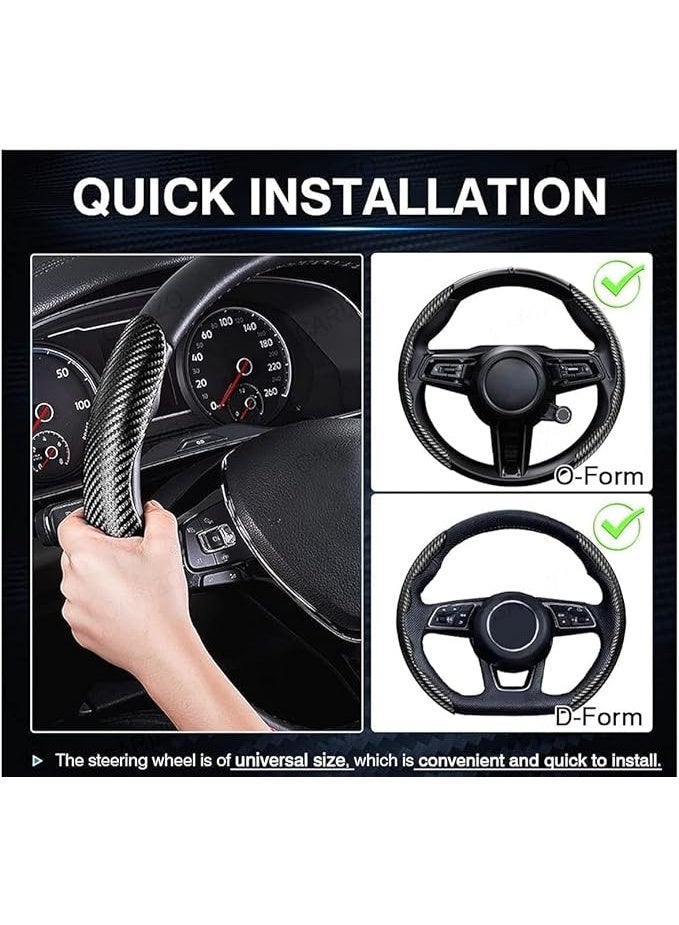 1 Pair Universal Size Non-Slip Carbon Fiber Steering Wheel Cover, Hard Scratch Resistant Sunscreen Steering Wheel Protector, Durable Carbon Fiber Accessory Black - Image 4