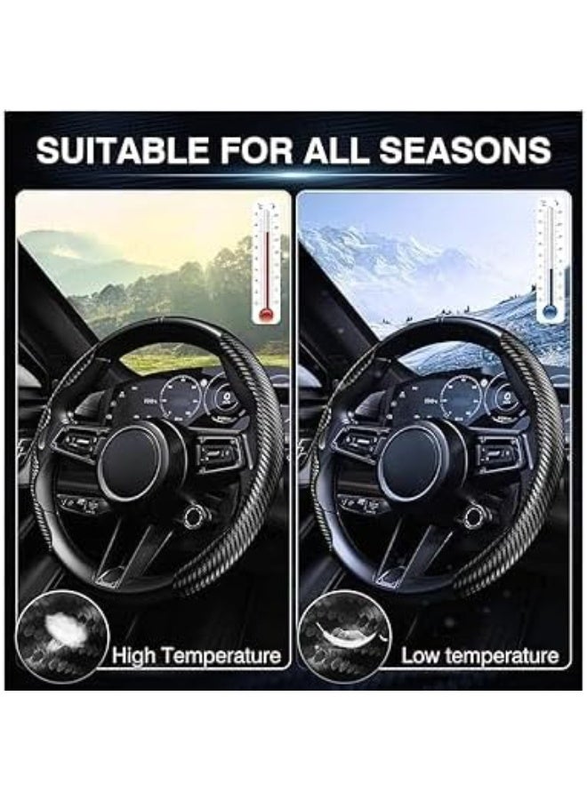 1 Pair Universal Size Non-Slip Carbon Fiber Steering Wheel Cover, Hard Scratch Resistant Sunscreen Steering Wheel Protector, Durable Carbon Fiber Accessory Black - Image 2