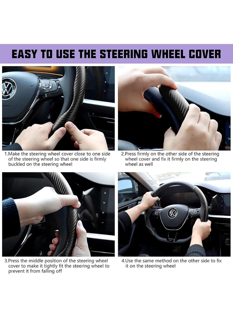 1 Pair Universal Size Non-Slip Carbon Fiber Steering Wheel Cover, Hard Scratch Resistant Sunscreen Steering Wheel Protector, Durable Carbon Fiber Accessory Black - Image 3