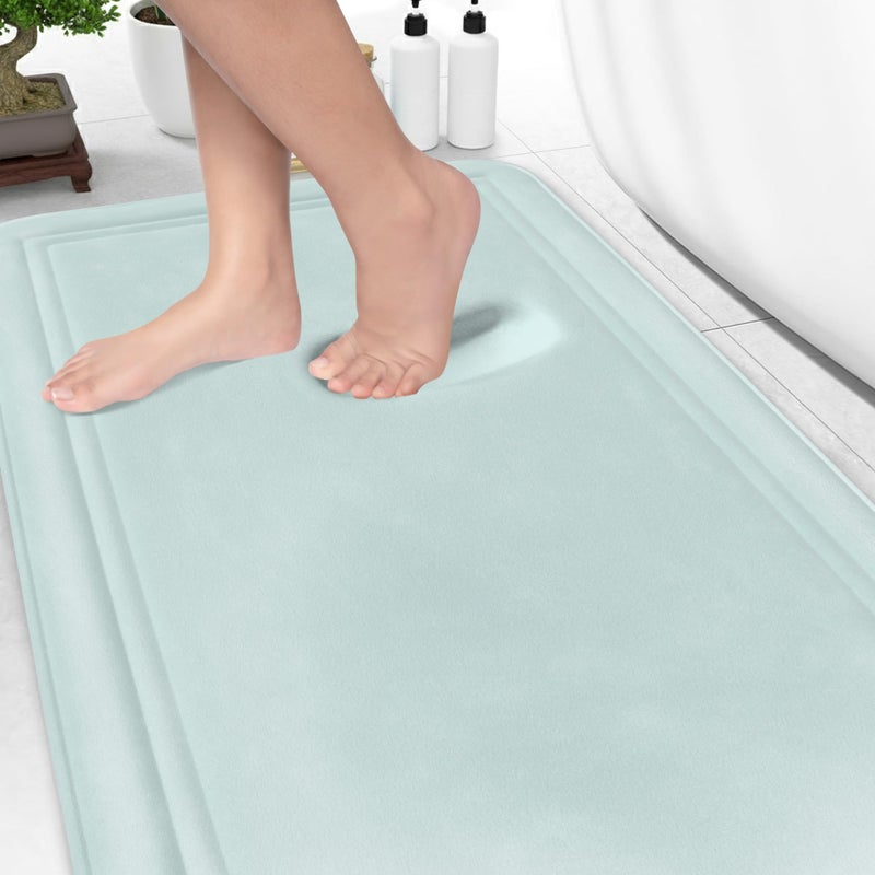 ITSOFT Memory Foam Bath Mat 59x23 Non Slip Machine Washable Quick Dry Absorbent Rugs Bath Mats for Bathroom Floor Tub Shower Bathroom Rug Spa Blue