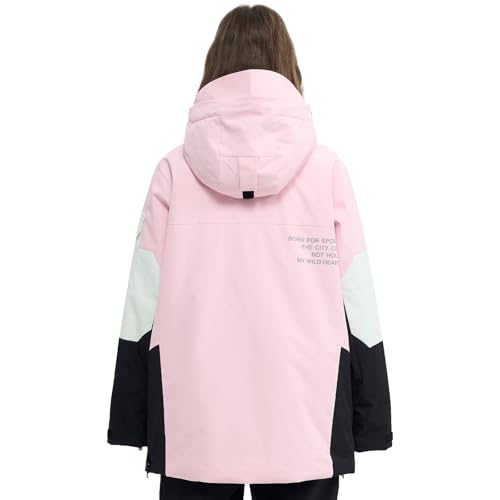 HIGH EXPERIENCE Ski Jacket Snowboard Anorak Coat Pullover Baggy Snow Hooded Insulated Hoodie Waterproof Warm for Women Men (US, Alpha, Small, Regular, Regular, Black-Pink) - Image 2