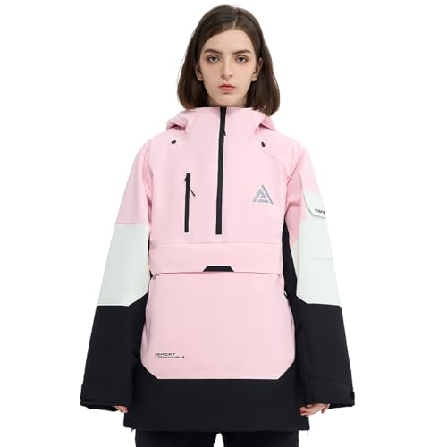 HIGH EXPERIENCE Ski Jacket Snowboard Anorak Coat Pullover Baggy Snow Hooded Insulated Hoodie Waterproof Warm for Women Men (US, Alpha, Small, Regular, Regular, Black-Pink) - Image 1