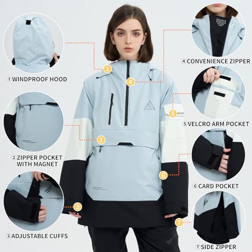 HIGH EXPERIENCE Ski Jacket Snowboard Anorak Coat Pullover Baggy Snow Hooded Insulated Hoodie Waterproof Warm for Women Men (US, Alpha, Small, Regular, Regular, Black-Pink) - Image 5
