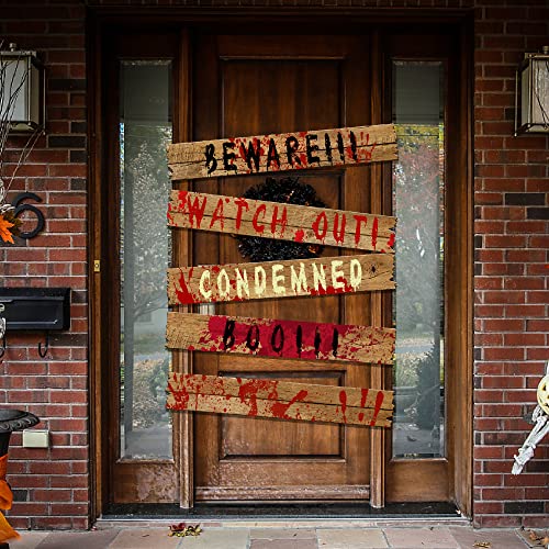 LFUTARI 10pcs 39"x4.7" Halloween Haunted Window Boards, Beware Signs Window Warning Signs,Waterproof Outdoor Scary Sign for Halloween Party Decoration (10pcs window boards) - Image 4