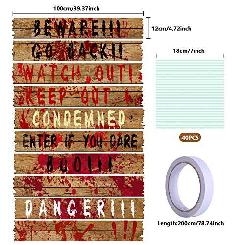 LFUTARI 10pcs 39"x4.7" Halloween Haunted Window Boards, Beware Signs Window Warning Signs,Waterproof Outdoor Scary Sign for Halloween Party Decoration (10pcs window boards) - Image 2