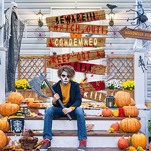 LFUTARI 10pcs 39"x4.7" Halloween Haunted Window Boards, Beware Signs Window Warning Signs,Waterproof Outdoor Scary Sign for Halloween Party Decoration (10pcs window boards) - Image 5