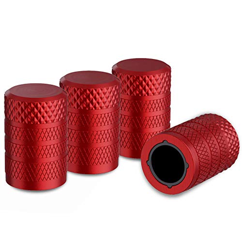 CKAuto Tire Valve Stem Caps, Red, 4 pcs/Pack, Anodized Aluminum Tire Valve Cap Set, Corrosion Resistant, Universal Stem Covers for Cars Trucks Motorcycles SUVs and Bikes - Image 1