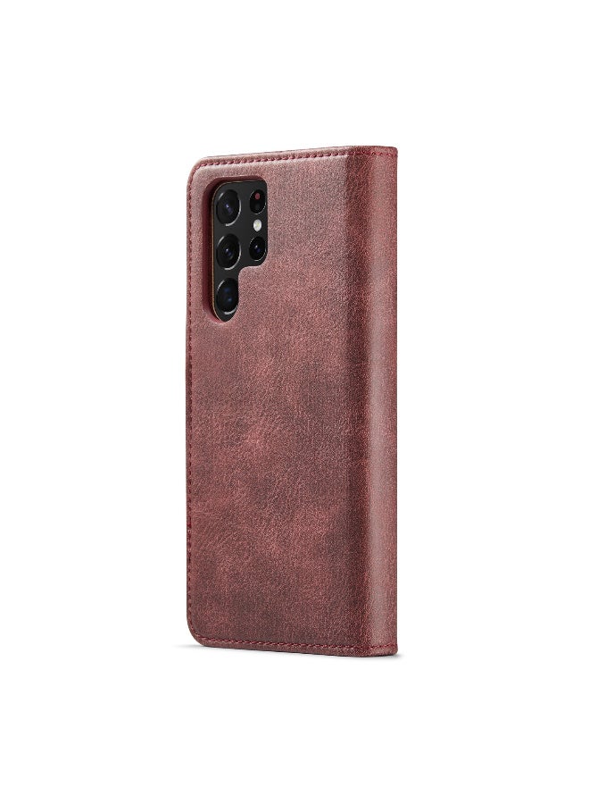 DGMING CaseMe Samsung Galaxy S22 Ultra 5G DG.MING Crazy Horse Texture Detachable Magnetic Leather Case - Red - Image 4