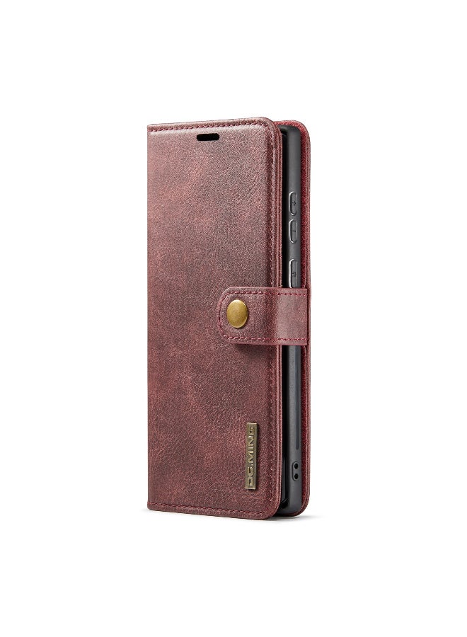 DGMING CaseMe Samsung Galaxy S22 Ultra 5G DG.MING Crazy Horse Texture Detachable Magnetic Leather Case - Red - Image 3